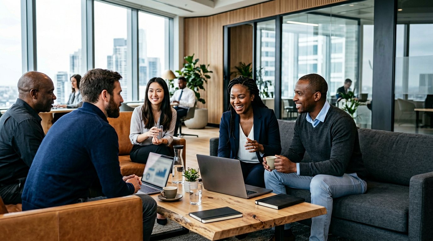 Irvin Consults team collaborating in a modern open-plan office